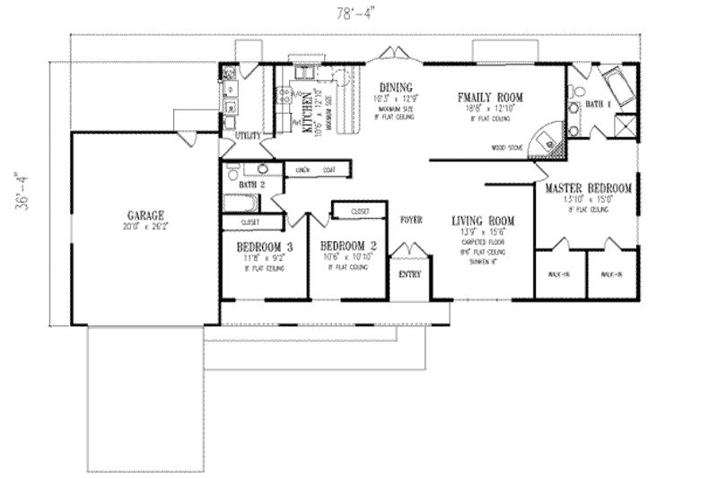 Home Plan - Floor Plan - Main Floor for Ranch House Plan #1-418 - 3 bed, 2 bath