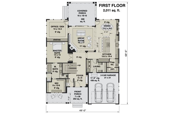 Floor Plan - Main Floor for Farmhouse House Plan #51-1168 - 4 bed, 3.5 bath