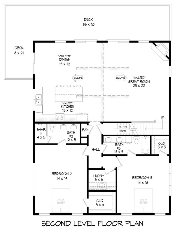 Southern Floor Plan - Upper Floor Plan #932-926