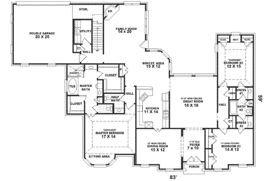 Floor Plan - Main Floor for Traditional House Plan #81-392 - 3 bed, 3.5 bath