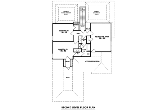 Floor Plan - Upper Floor for European House Plan #81-1523 - 4 bed, 3 bath