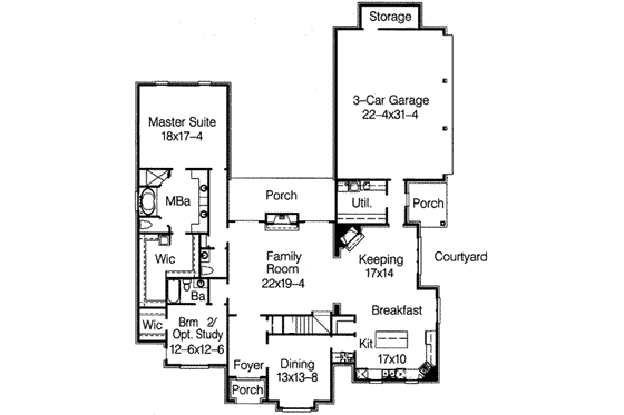 Floor Plan - Main Floor for European House Plan #15-291 - 4 bed, 3 bath