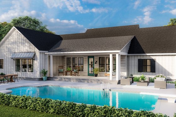 Exterior - Rear Elevation 1 for Farmhouse House Plan #406-9666 - 4 bed, 2 bath