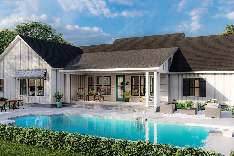 House Plan Design - Exterior - Rear Elevation 1 for Farmhouse House Plan #406-9666 - 4 bed, 2 bath