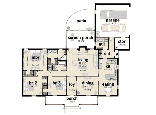 House Plan Design - Southern Floor Plan - Main Floor Plan #36-171