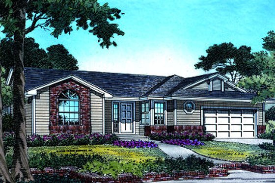 Exterior - Front Elevation for Ranch House Plan #417-113 - 3 bed, 2 bath