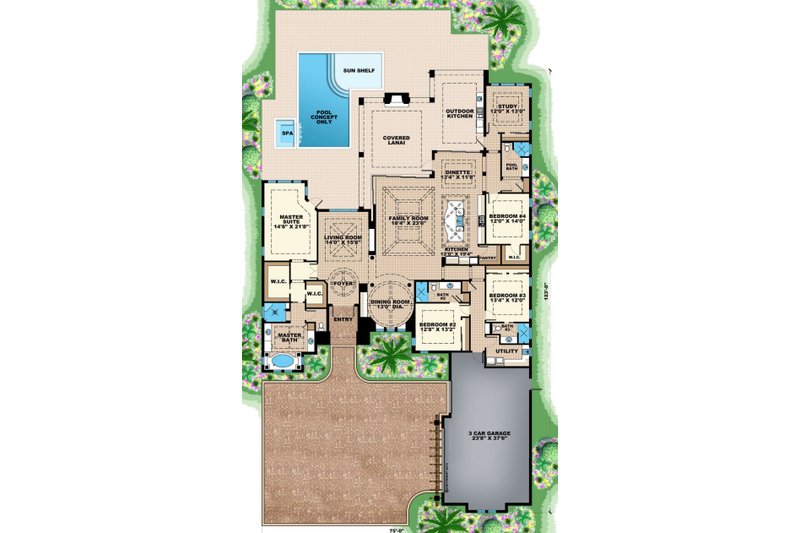 Home Plan - Floor Plan - Main Floor for Mediterranean House Plan #27-553 - 4 bed, 4 bath