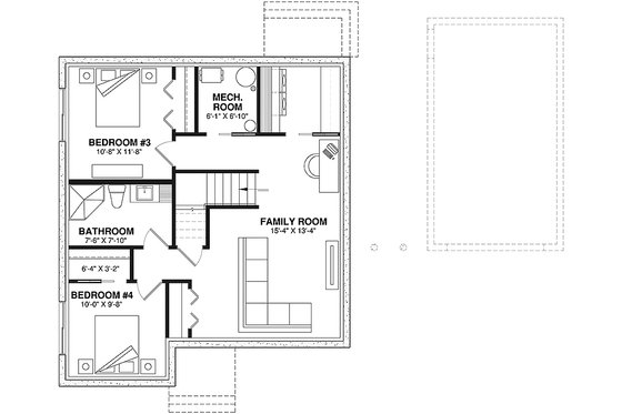 Floor Plan - Lower Floor for Cottage House Plan #23-116 - 2 bed, 1 bath