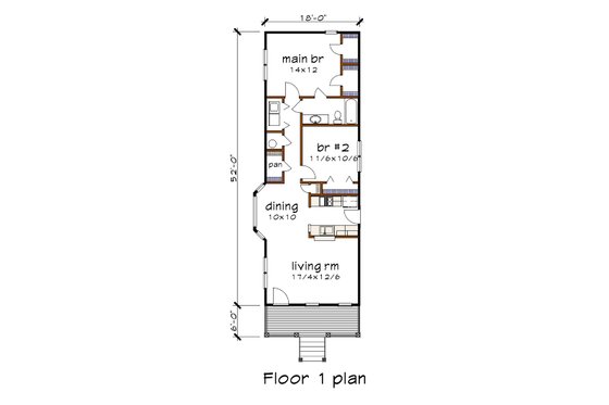 Floor Plan - Main Floor for Cottage House Plan #79-103 - 2 bed, 1 bath