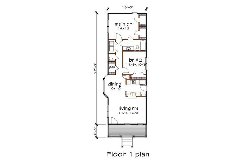 Architectural House Design - Floor Plan - Main Floor for Cottage House Plan #79-103 - 2 bed, 1 bath