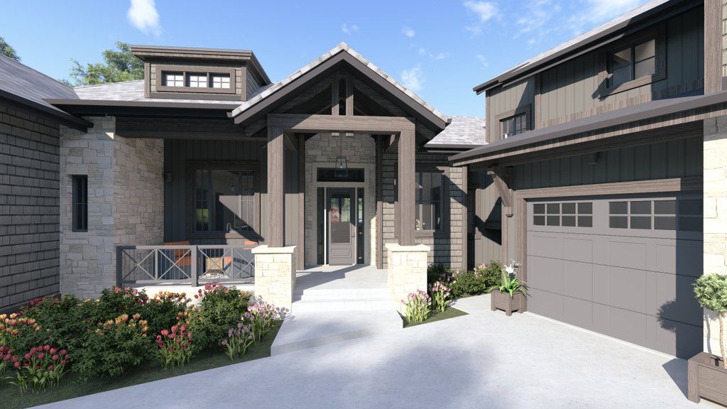 Exterior - Covered Porch for Farmhouse House Plan #1069-21 - 2 bed, 2.5 bath