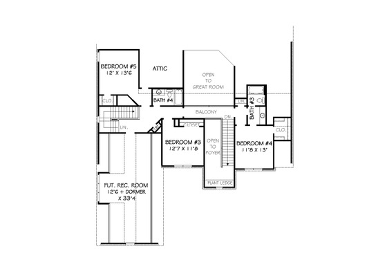Floor Plan - Upper Floor for Traditional House Plan #424-347 - 5 bed, 4 bath