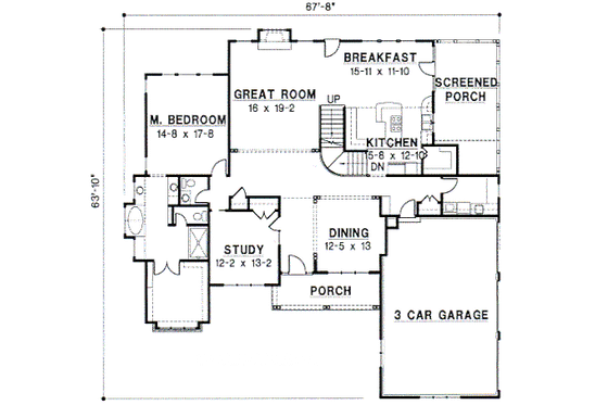 Floor Plan - Main Floor for Bungalow House Plan #67-290 - 4 bed, 3 bath