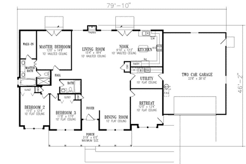 Dream House Plan - Floor Plan - Main Floor for Adobe / Southwestern House Plan #1-455 - 3 bed, 2 bath