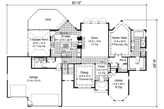 Floor Plan - Main Floor for European House Plan #51-172 - 3 bed, 3.5 bath