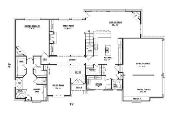 Floor Plan - Main Floor for European House Plan #81-375 - 4 bed, 2.5 bath