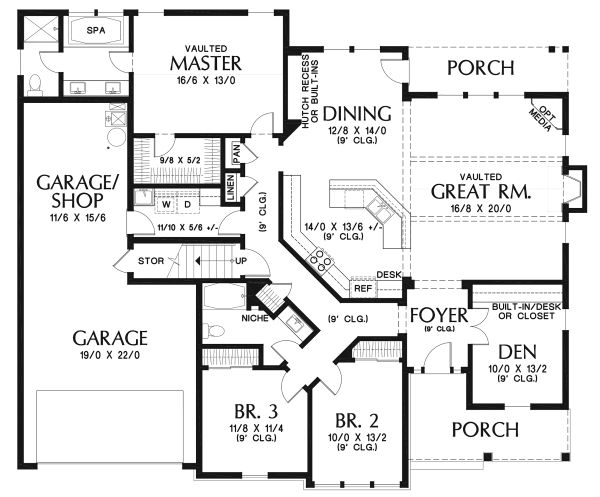 House Plan Design - Craftsman Floor Plan - Main Floor Plan #48-956