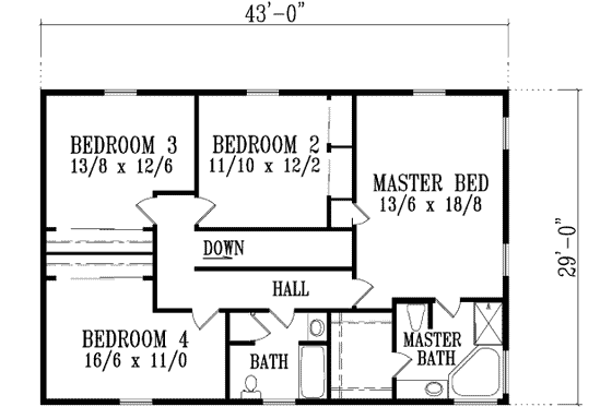 Floor Plan - Upper Floor for Country House Plan #1-1181 - 4 bed, 2.5 bath
