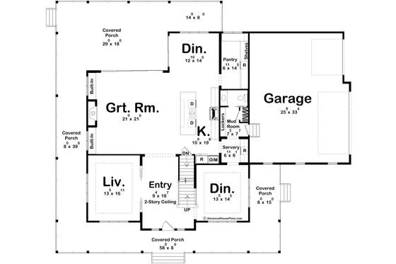 Floor Plan - Main Floor for Farmhouse House Plan #455-682 - 4 bed, 4.5 bath