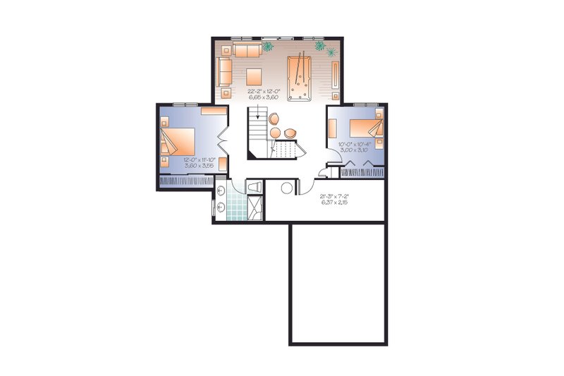 Architectural House Design - Floor Plan - Lower Floor for Cottage House Plan #23-2318 - 3 bed, 2 bath