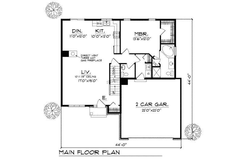 House Plan Design - Floor Plan - Main Floor for Traditional House Plan #70-166 - 3 bed, 2.5 bath