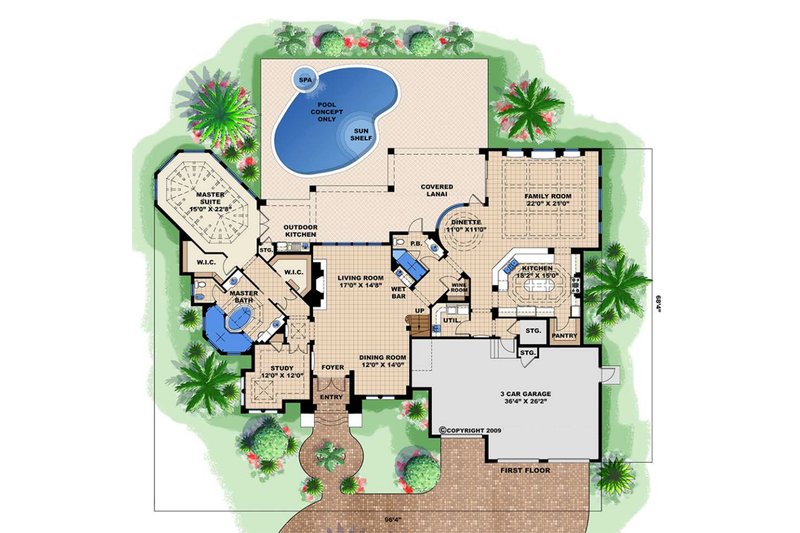 Home Plan - Floor Plan - Main Floor for Mediterranean House Plan #27-539 - 4 bed, 5 bath