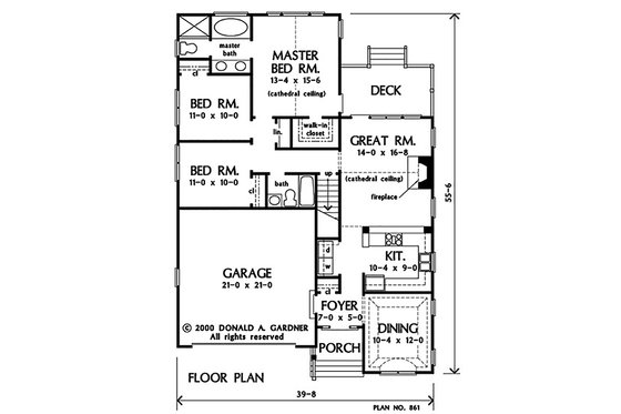 Floor Plan - Main Floor for Ranch House Plan #929-1097 - 3 bed, 2 bath