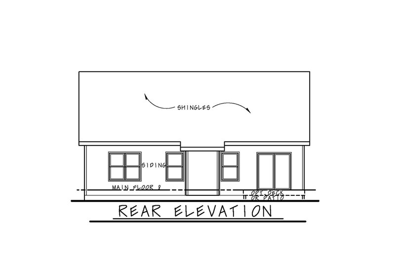 House Blueprint - Exterior - Rear Elevation for Traditional House Plan #20-2597 - 2 bed, 2 bath
