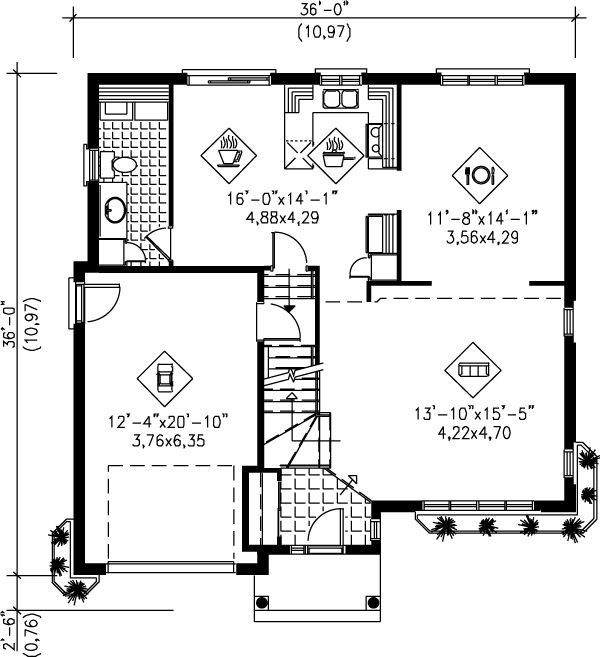 House Design - Floor Plan - Main Floor for European House Plan #25-2082 - 3 bed, 2.5 bath