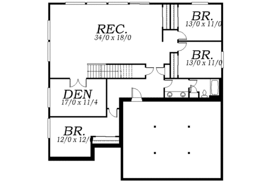Floor Plan - Upper Floor for European House Plan #130-137 - 4 bed, 2.5 bath