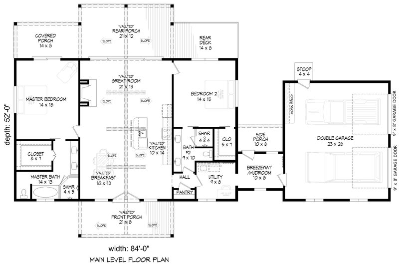 Architectural House Design - Floor Plan - Main Floor for Country House Plan #932-1199 - 2 bed, 2 bath