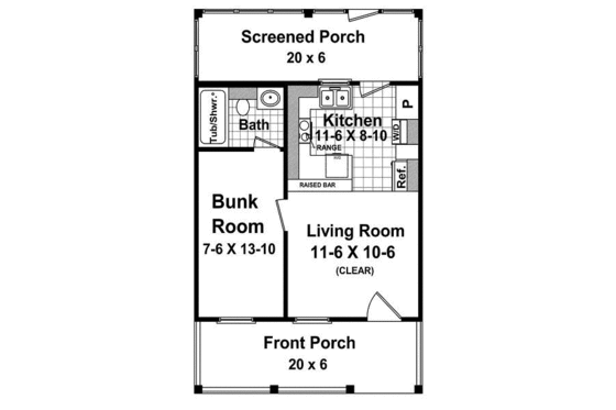Floor Plan - Main Floor for Cottage House Plan #21-205 - 1 bed, 1 bath