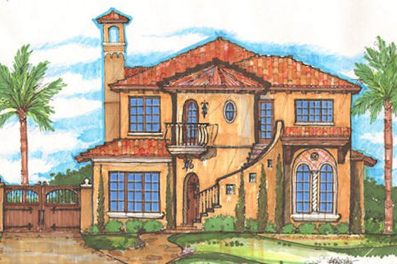 Exterior - Front Elevation for Mediterranean House Plan #135-151 - 4 bed, 3.5 bath