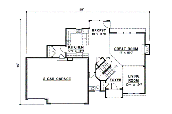 Floor Plan - Main Floor for Traditional House Plan #67-499 - 4 bed, 2.5 bath