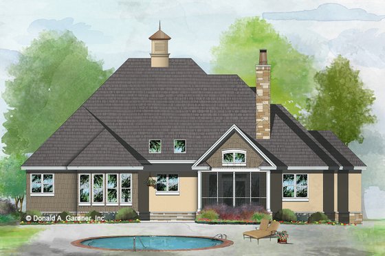 Exterior - Rear Elevation for Ranch House Plan #929-1049 - 4 bed, 3 bath