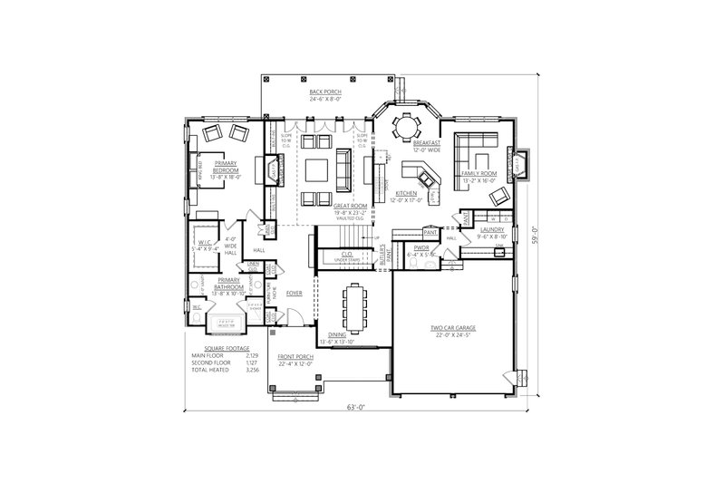 House Design - Floor Plan - Main Floor for Craftsman House Plan #1094-23 - 3 bed, 3.5 bath