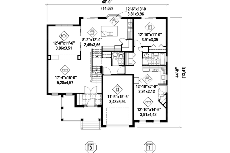Architectural House Design - Floor Plan - Main Floor for Traditional House Plan #25-4403 - 4 bed, 3 bath