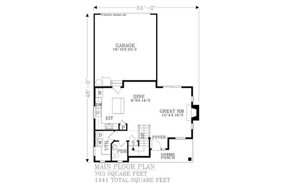 Floor Plan - Main Floor for Craftsman House Plan #53-730 - 3 bed, 2.5 bath