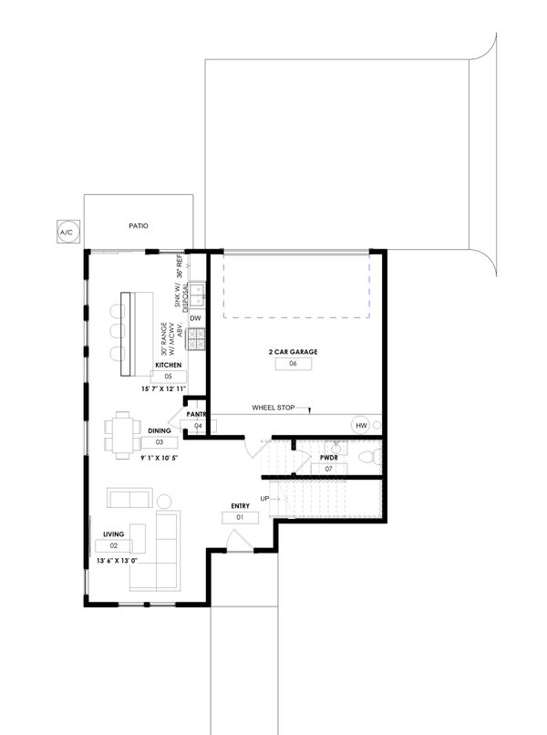 Home Plan - Floor Plan - Main Floor for Modern House Plan #1129-13 - 3 bed, 2.5 bath