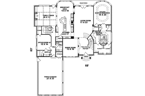 Floor Plan - Main Floor for European House Plan #81-639 - 3 bed, 3 bath