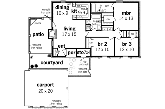 Floor Plan - Main Floor for Southern House Plan #45-227 - 3 bed, 2 bath