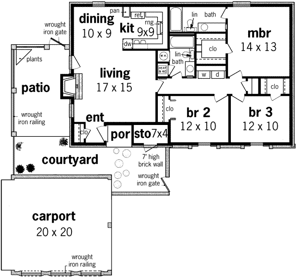 Architectural House Design - Southern Floor Plan - Main Floor Plan #45-227