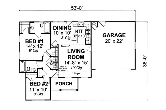 Floor Plan - Main Floor 1 for Country House Plan #513-2057 - 2 bed, 2 bath
