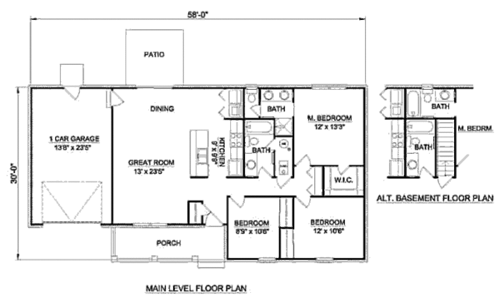 Ranch Style House Plan 3 Beds 2 Baths 1200 Sq/Ft Plan