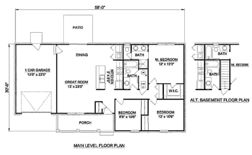 Ranch Style House Plan - 3 Beds 2 Baths 1200 Sq/Ft Plan #116-248