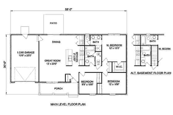 Floor Plan - Main Floor for Ranch House Plan #116-248 - 3 bed, 2 bath