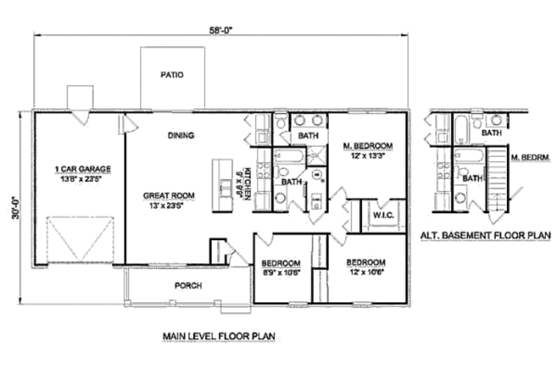 Ranch Style House Plan 3 Beds 2 Baths, 1200 Square Feet House Plans 3 Bedroom