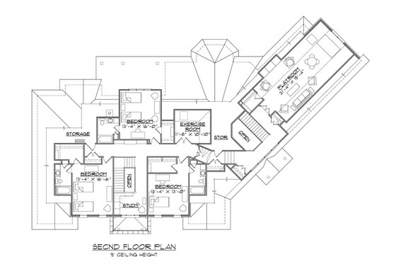 Floor Plan - Upper Floor for Classical House Plan #1054-66 - 5 bed, 5 bath