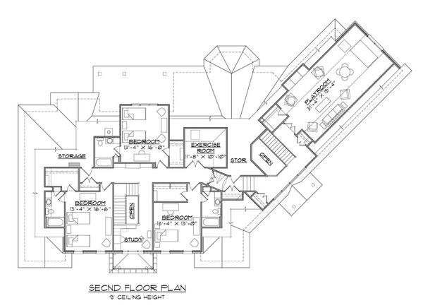 Classical Floor Plan - Upper Floor Plan #1054-66