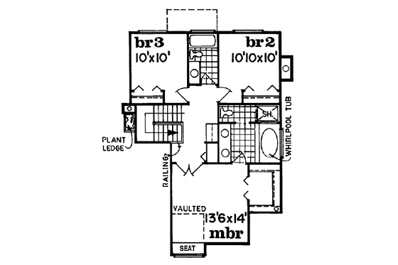 Floor Plan - Upper Floor for Mediterranean House Plan #47-214 - 3 bed, 3 bath